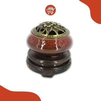 Lư Đốt Trầm Hương Bằng Sứ Nắp Họa Tiết - TH005